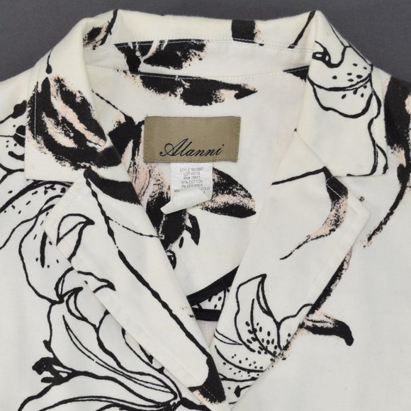 Alanni Lily Floral Stretchy Womens Blaser Jacket Two Button Front Black White 4 - Picture 3 of 15